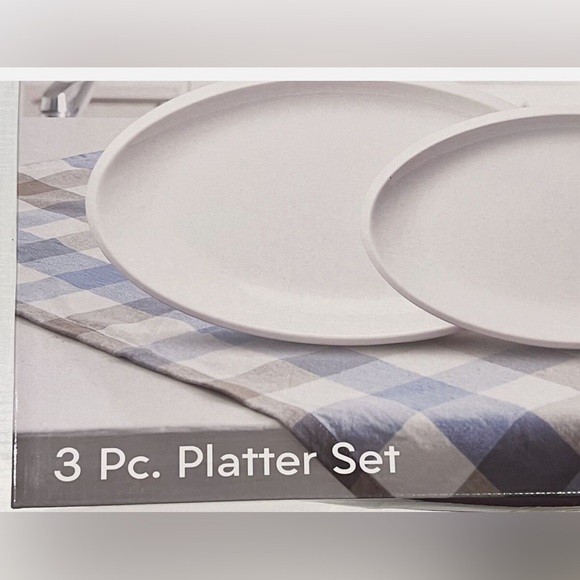 Benevolence 3 Piece Platter Set White Stoneware 12”, 14”, 16” - New in Box - Picture 2 of 3